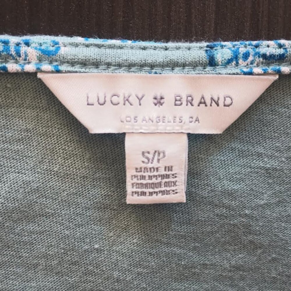 LUCKY BRAND WOMEN'S TOP SEAFOAM FLORAL GATHERED FRONT LONG SLEEVE PEASANT SMALL - Picture 5 of 5